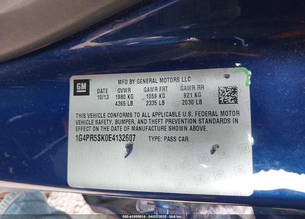 2014 BUICK VERANO VIN: 1G4PR5SK0E4132607