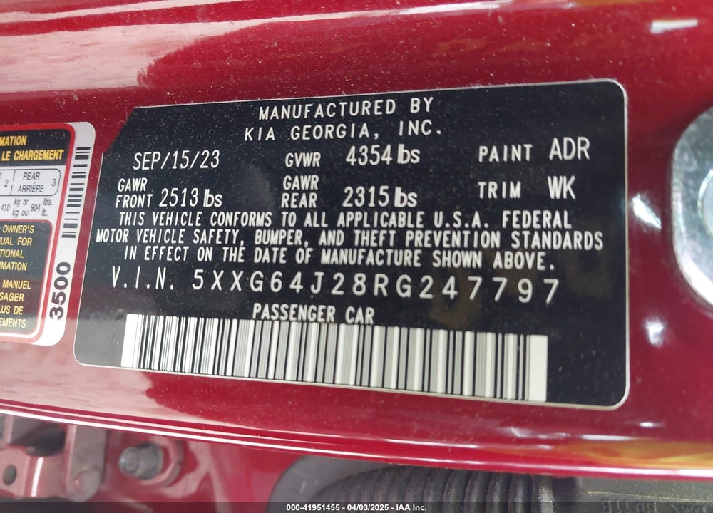 2024 KIA K5 VIN: 5XXG64J28RG247797