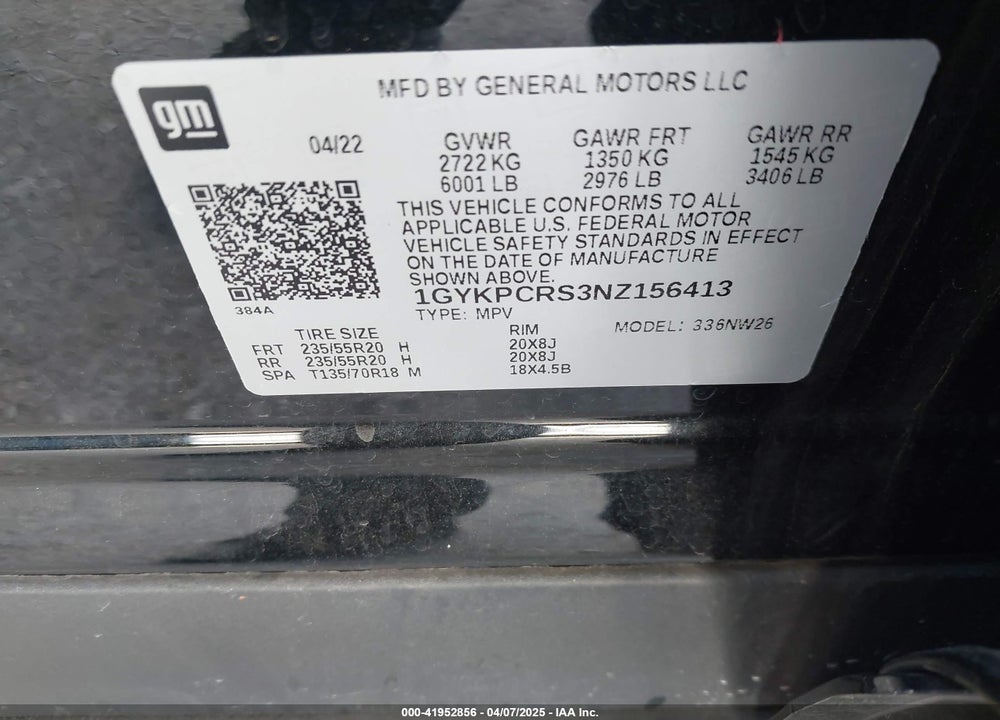 2022 CADILLAC XT6 FWD PREMIUM LUXURY VIN: 1GYKPCRS3NZ156413