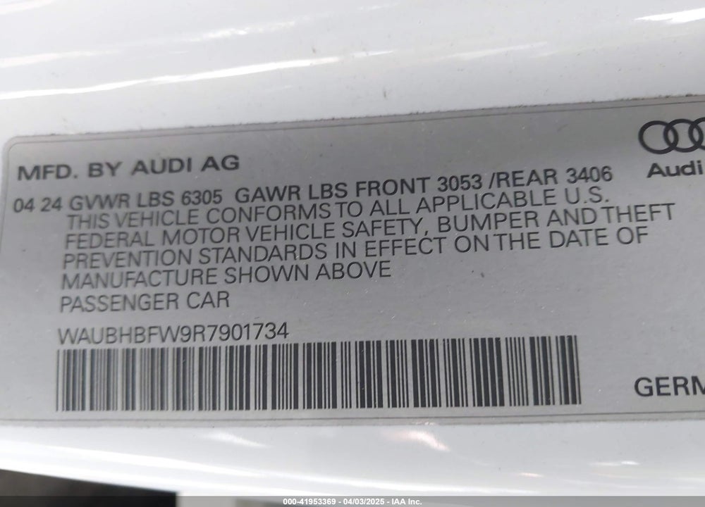 2024 AUDI RS E-TRON GT QUATTRO VIN: WAUBHBFW9R7901734