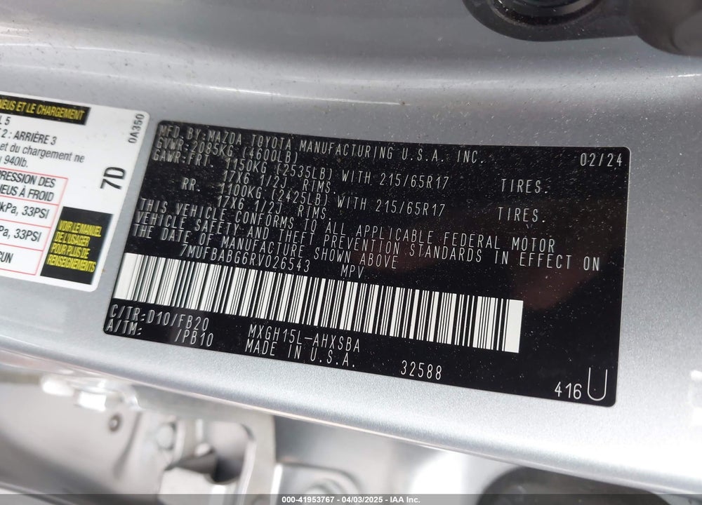 2024 TOYOTA COROLLA CROSS HYBRID SE VIN: 7MUFBABG6RV026543