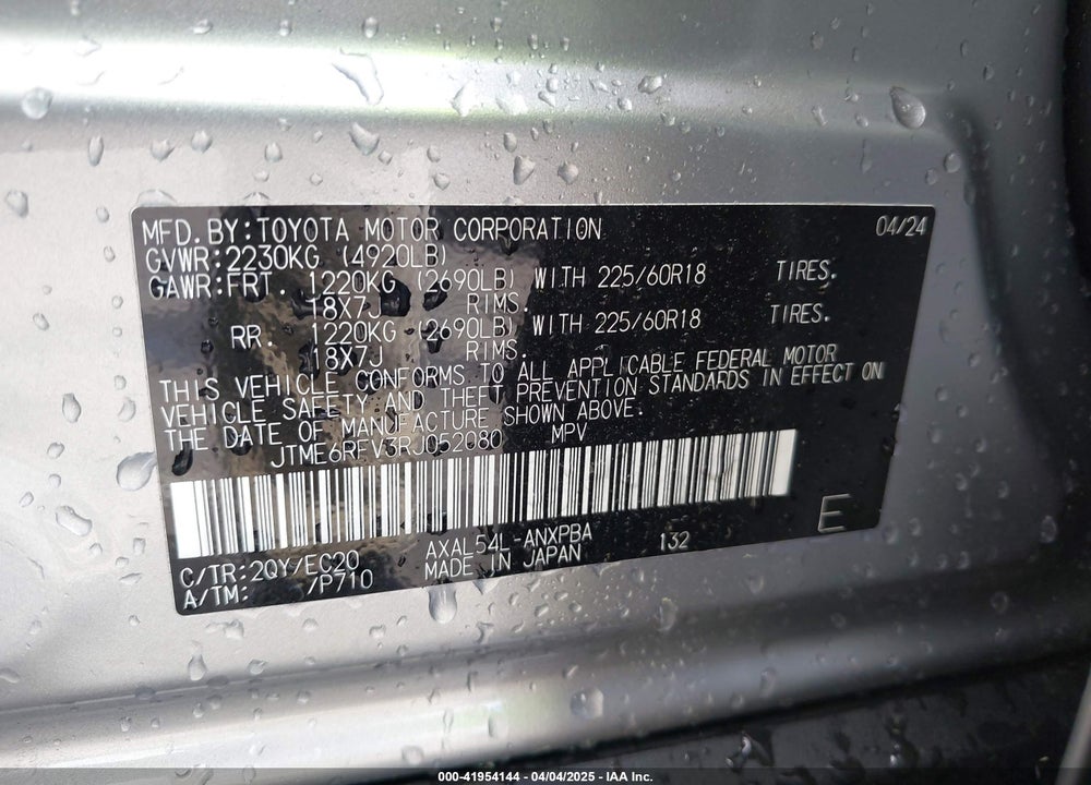 2024 TOYOTA RAV4 HYBRID VIN: JTME6RFV3RJ052080