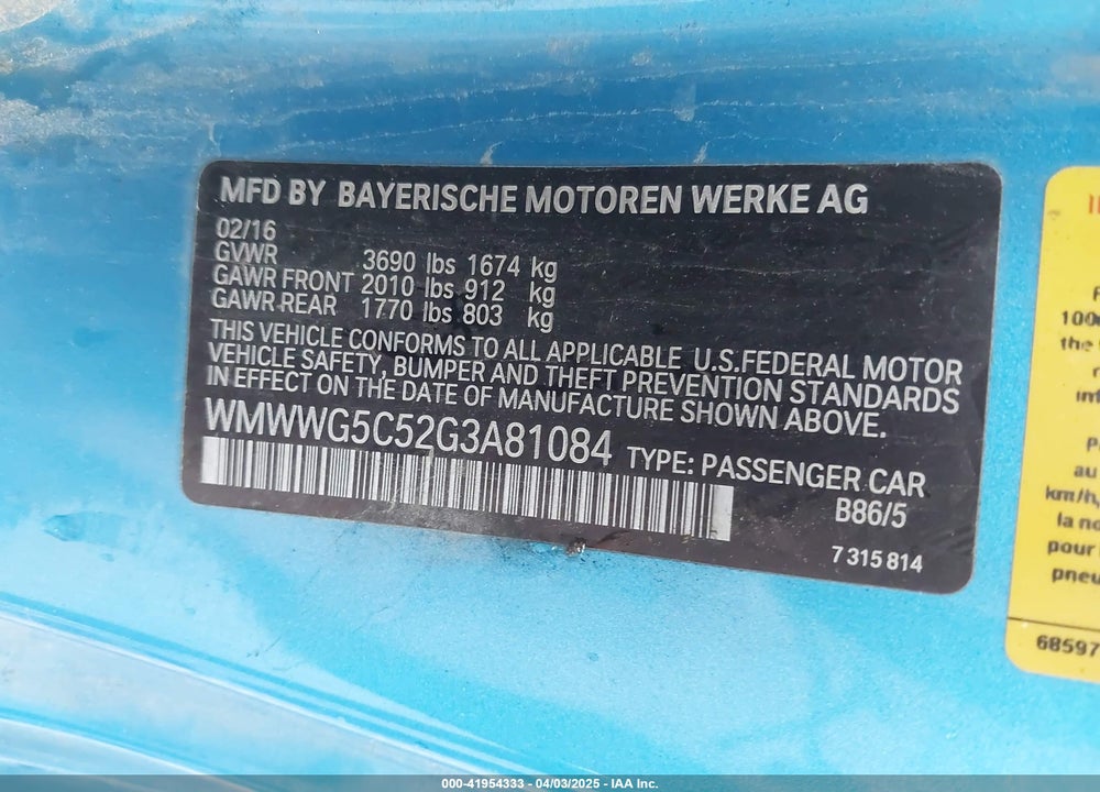 2016 MINI CONVERTIBLE COOPER VIN: WMWWG5C52G3A81084