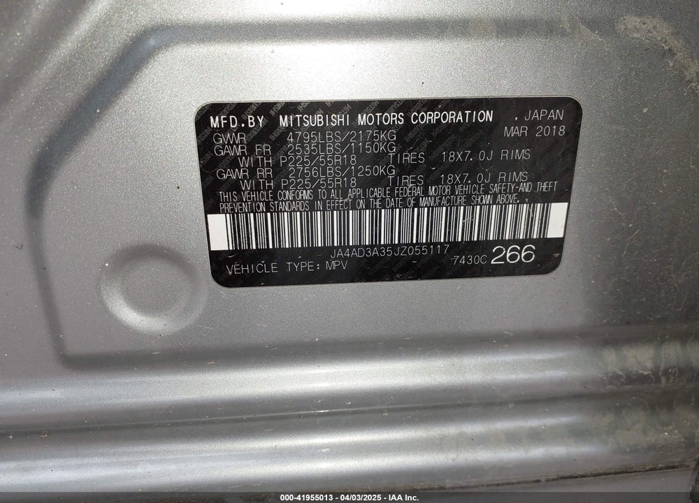 2018 MITSUBISHI OUTLANDER LE/SE/SEL VIN: JA4AD3A35JZ055117