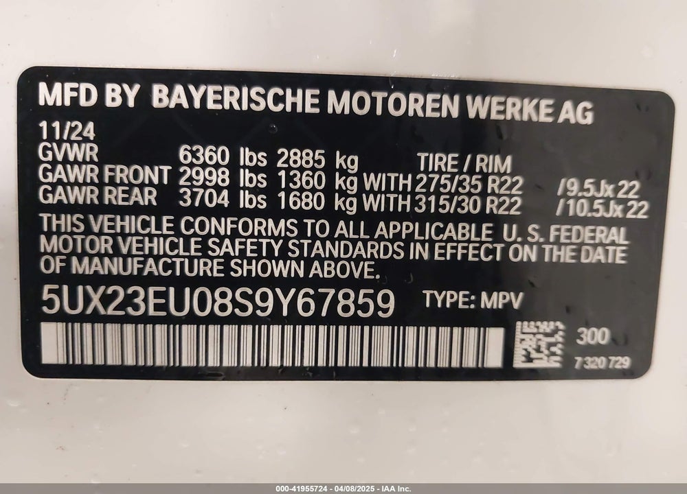 2025 BMW X5 VIN: 5UX23EU08S9Y67859