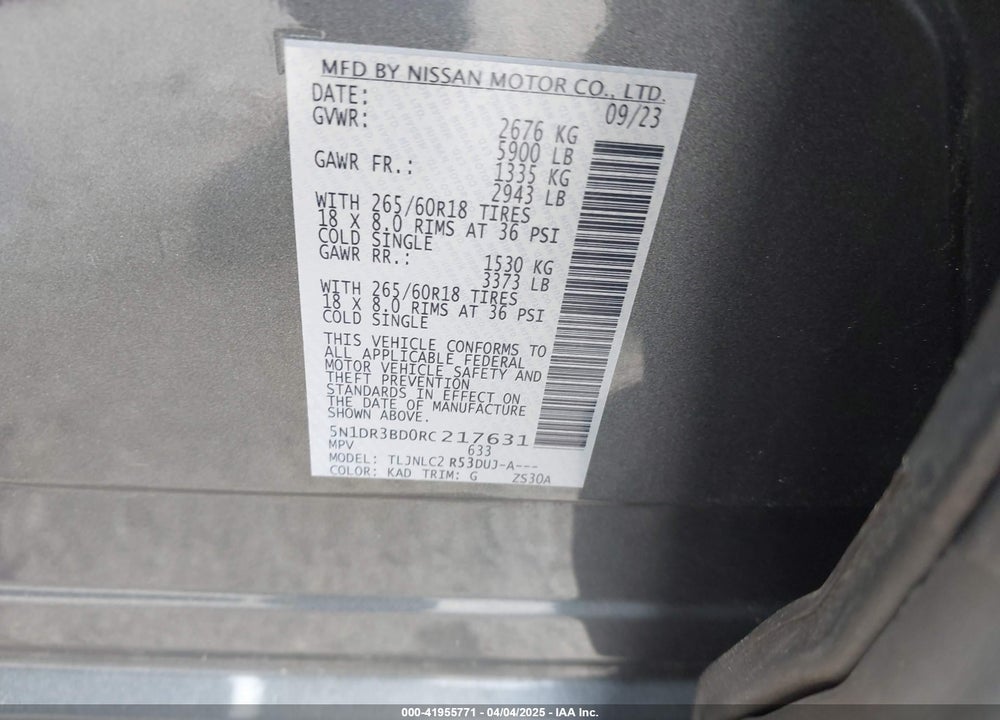 2024 NISSAN PATHFINDER VIN: 5N1DR3BD0RC217631