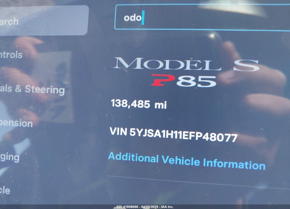 2014 TESLA MODEL S VIN: 5YJSA1H11EFP48077