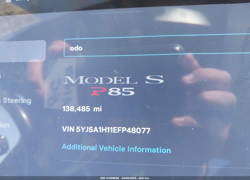2014 TESLA MODEL S VIN: 5YJSA1H11EFP48077