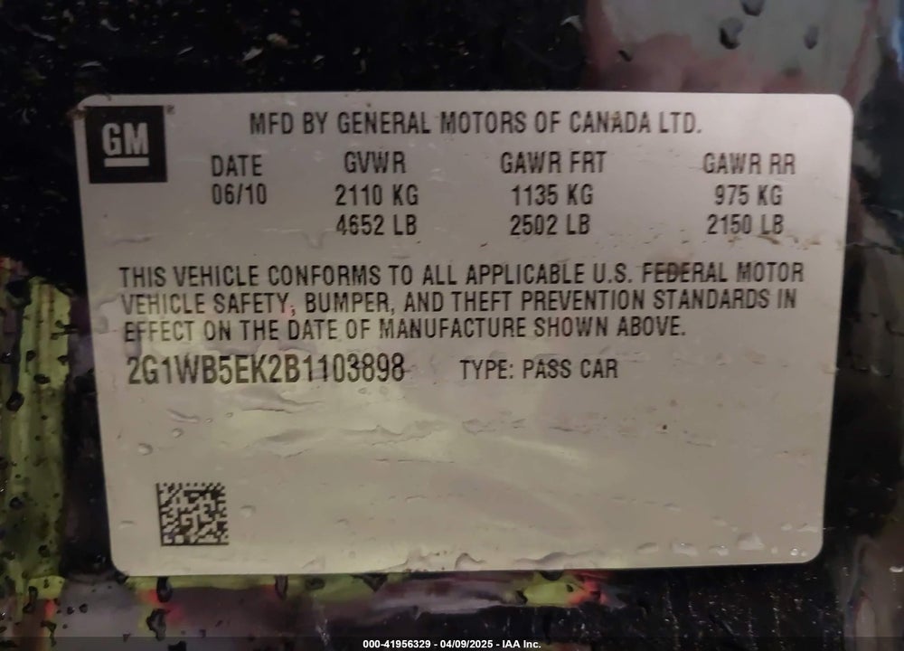 2011 CHEVROLET IMPALA LT VIN: 2G1WB5EK2B1103898