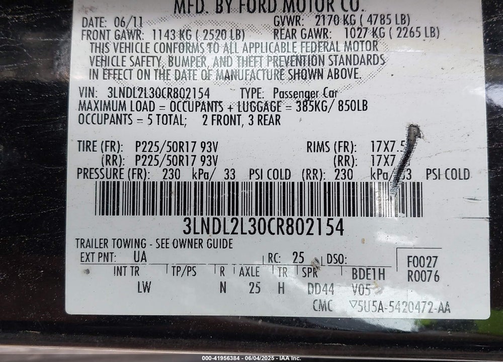 2012 LINCOLN MKZ HYBRID VIN: 3LNDL2L30CR802154
