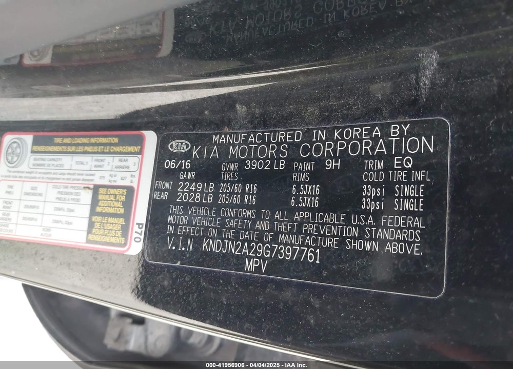 2016 KIA SOUL VIN: KNDJN2A29G7397761