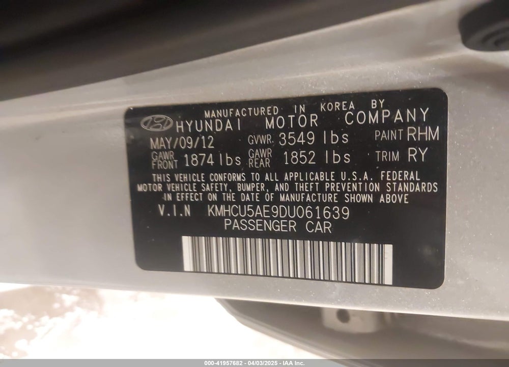 2013 HYUNDAI ACCENT VIN: KMHCU5AE9DU061639