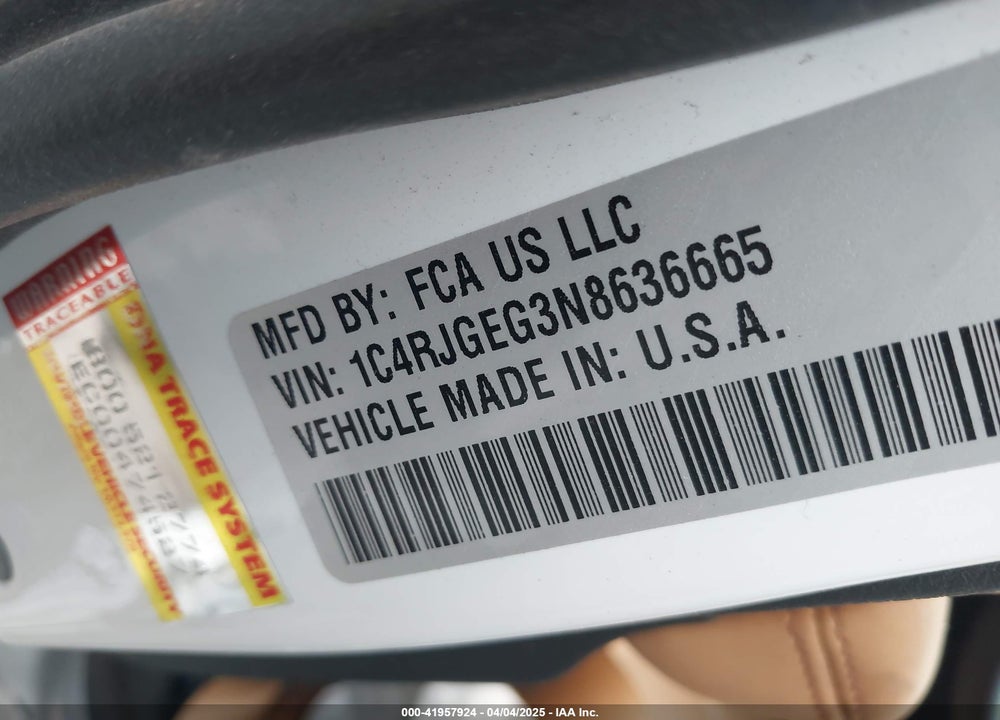 2022 JEEP GRAND CHEROKEE VIN: 1C4RJGEG3N8636665