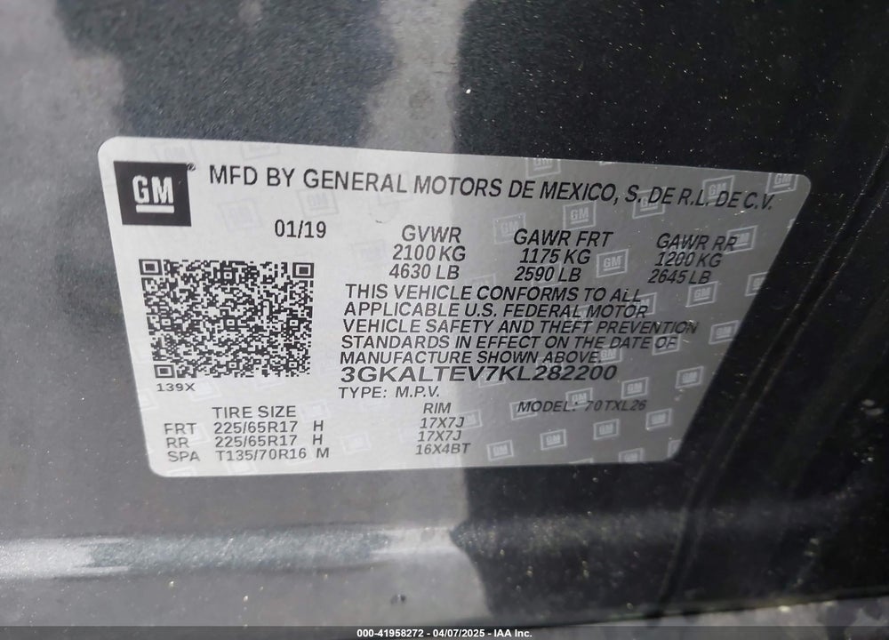 2019 GMC TERRAIN SLE VIN: 3GKALTEV7KL282200