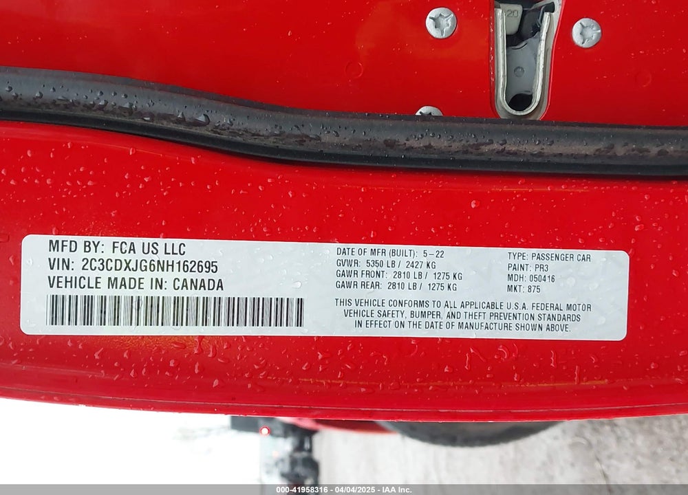 2022 DODGE CHARGER SXT AWD VIN: 2C3CDXJG6NH162695