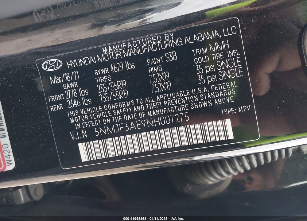2022 HYUNDAI TUCSON VIN: 5NMJF3AE9NH007275