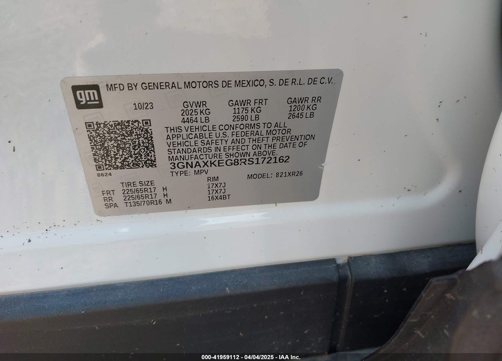 2024 CHEVROLET EQUINOX FWD LT VIN: 3GNAXKEG8RS172162
