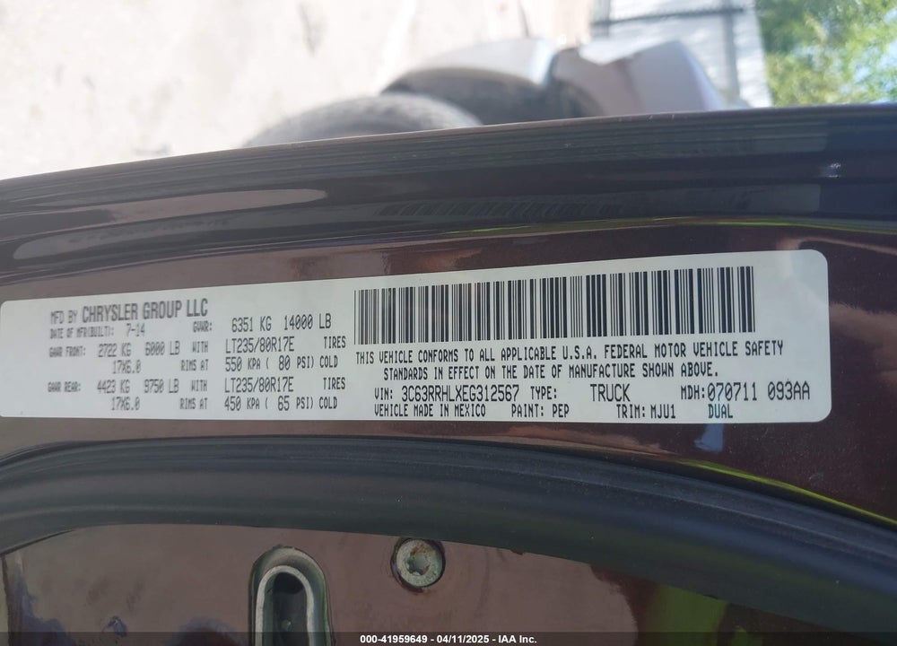2014 RAM 3500 SLT VIN: 3C63RRHLXEG312567