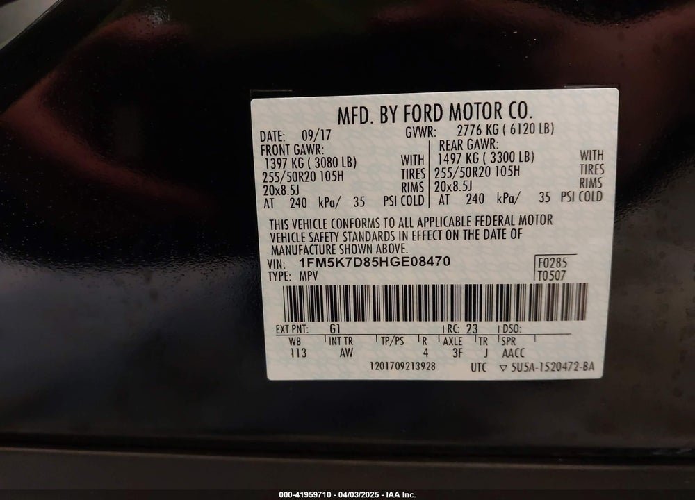 2017 FORD EXPLORER XLT VIN: 1FM5K7D85HGE08470