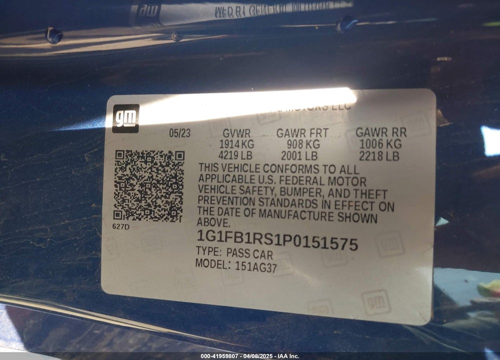 2023 CHEVROLET CAMARO RWD 1LT VIN: 1G1FB1RS1P0151575