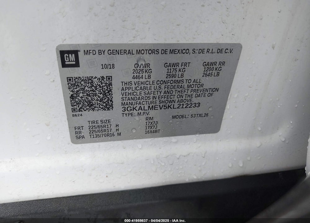 2019 GMC TERRAIN SLE VIN: 3GKALMEV5KL212233