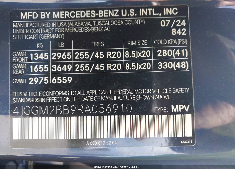 2024 MERCEDES-BENZ EQE VIN: 4JGGM2BB9RA056910