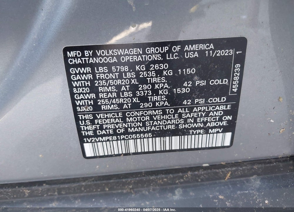 2023 VOLKSWAGEN ID.4 PRO/PRO S VIN: 1V2VMPE81PC055565