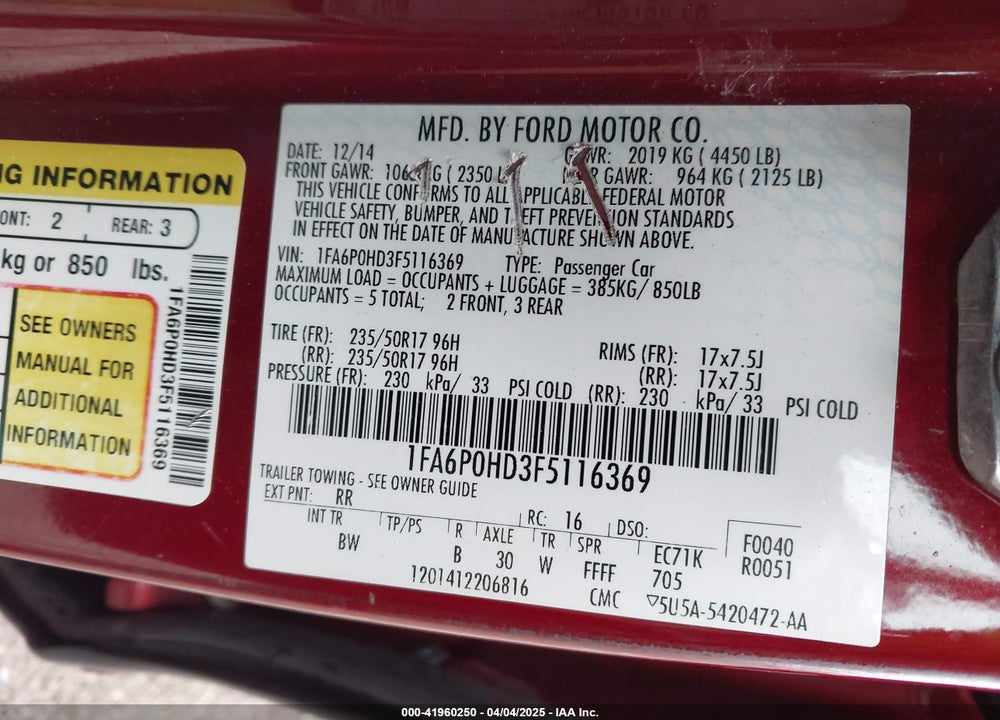 2015 FORD FUSION SE VIN: 1FA6P0HD3F5116369
