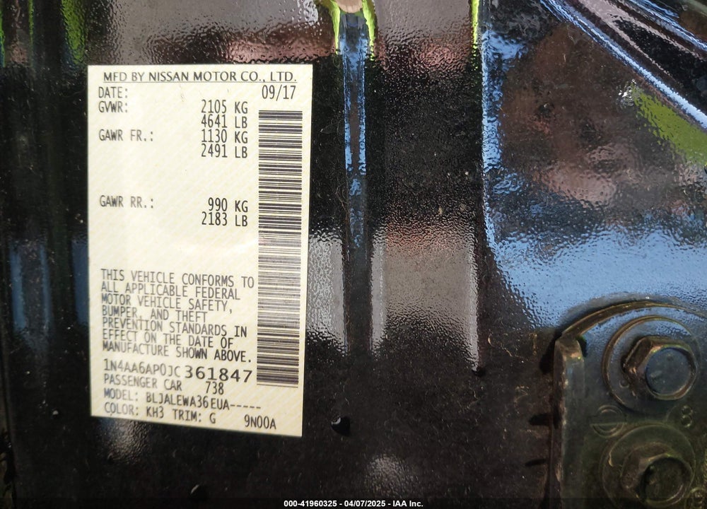 2018 NISSAN MAXIMA 3.5 SL VIN: 1N4AA6AP0JC361847