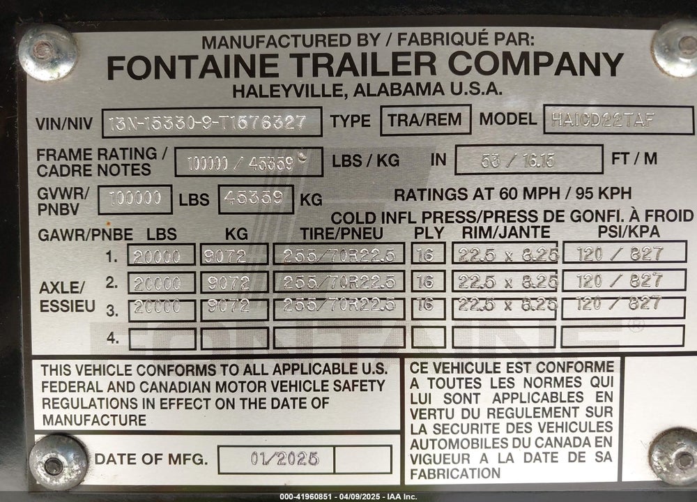 2026 FONTAINE TRAILER CO TRAILER VIN: 13N153309T1576327