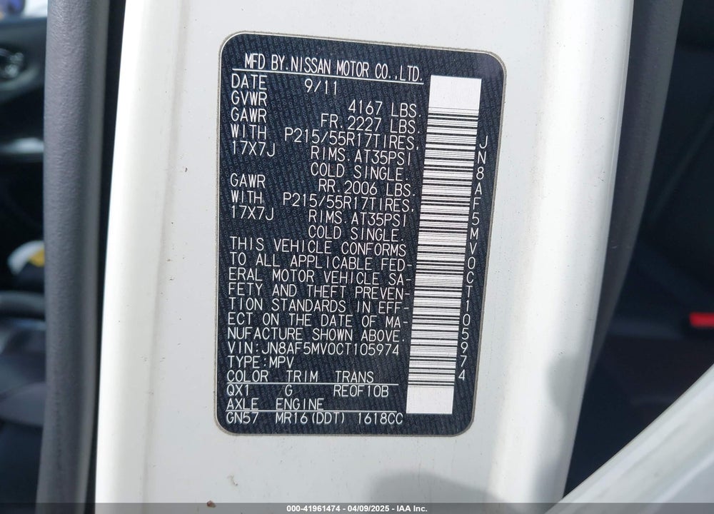 2012 NISSAN JUKE VIN: JN8AF5MV0CT105974