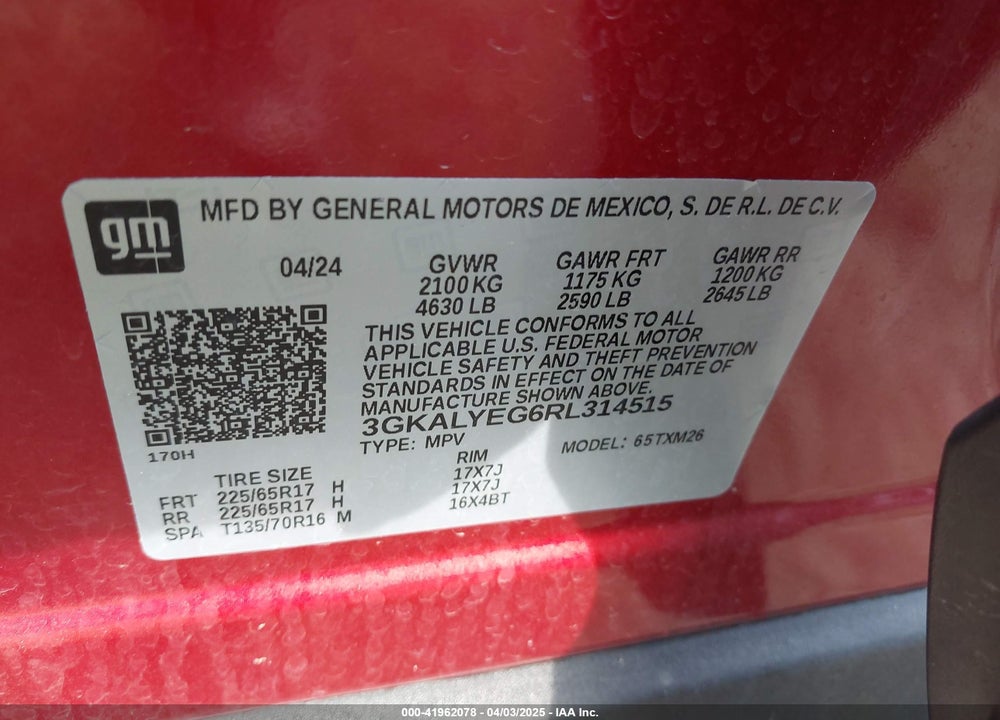 2024 GMC TERRAIN AWD AT4 VIN: 3GKALYEG6RL314515