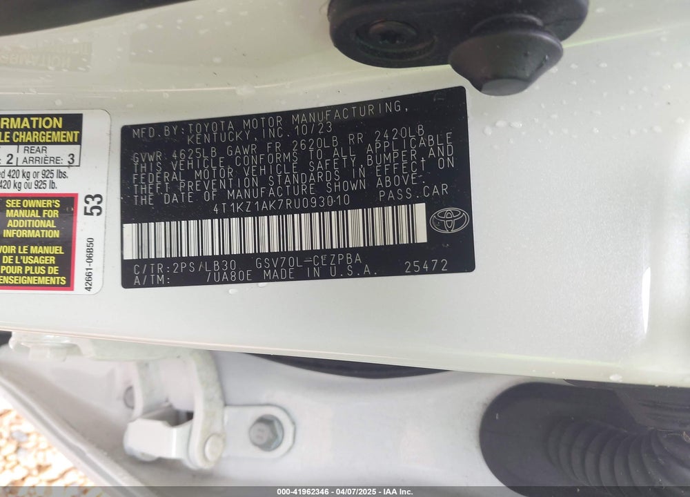 2024 TOYOTA CAMRY VIN: 4T1KZ1AK7RU093010