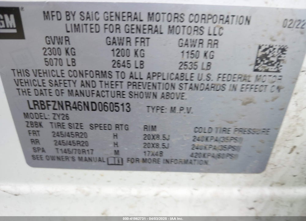 2022 BUICK ENVISION VIN: LRBFZNR46ND060513