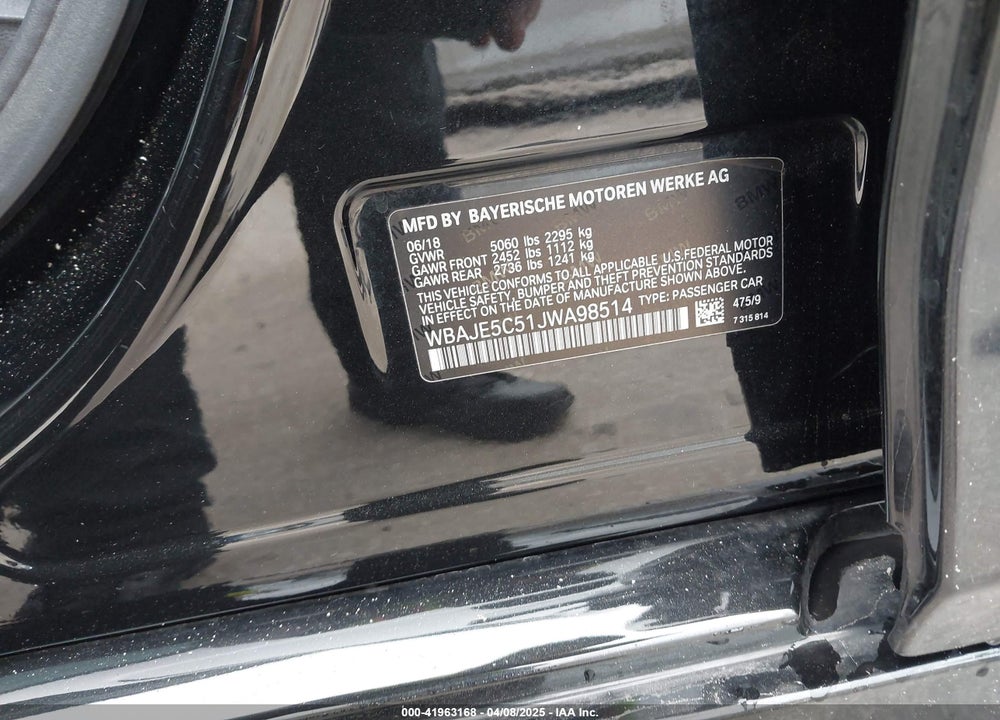 2018 BMW 540I VIN: WBAJE5C51JWA98514