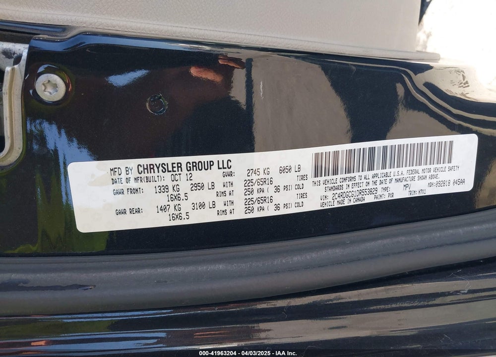2013 DODGE GRAND CARAVAN SXT VIN: 2C4RDGCG1DR553829