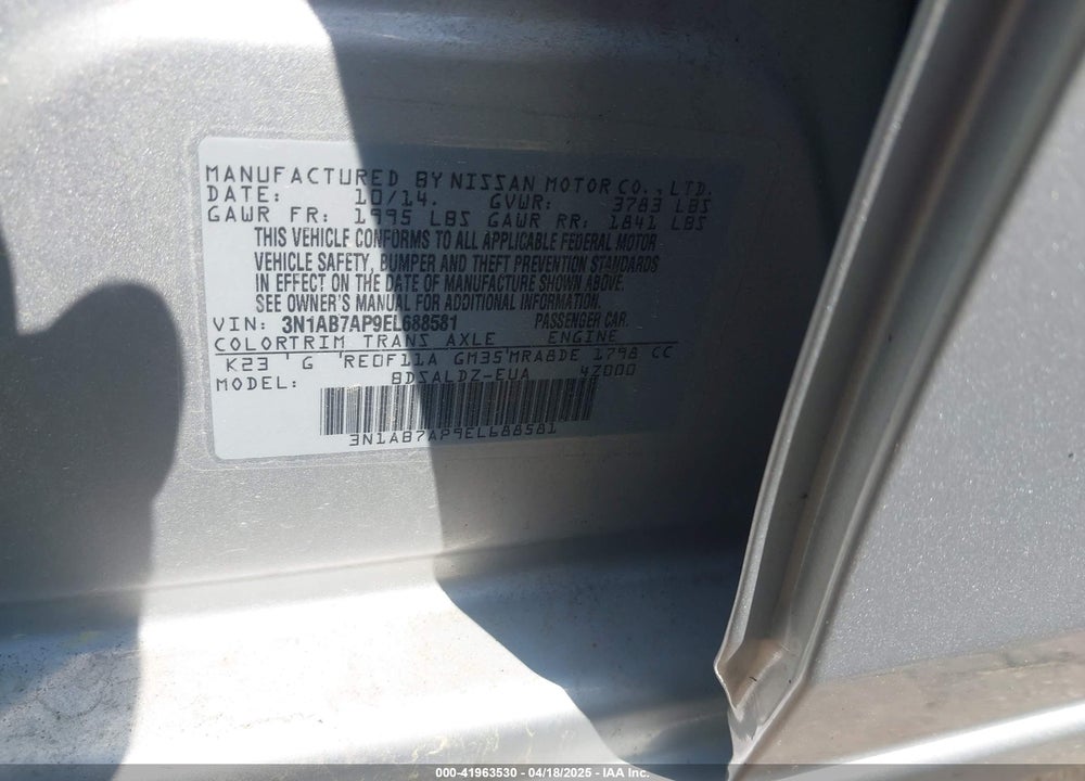 2014 NISSAN SENTRA VIN: 3N1AB7AP9EL688581