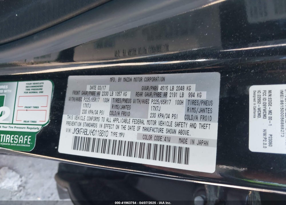 2017 MAZDA CX-5 VIN: JM3KFABLXH0118810