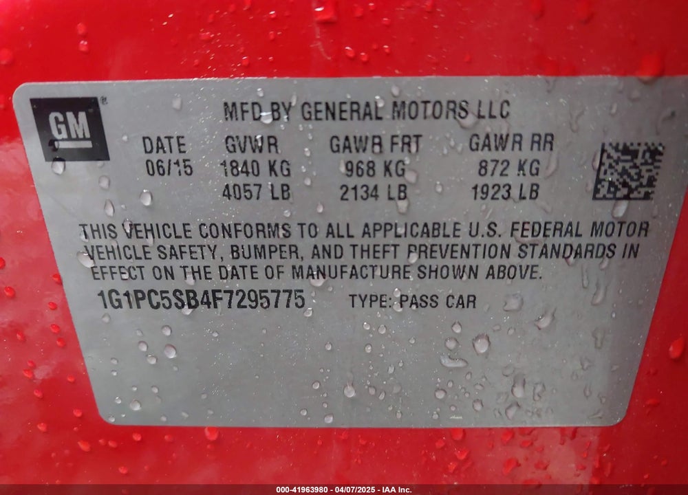 2015 CHEVROLET CRUZE 1LT AUTO VIN: 1G1PC5SB4F7295775
