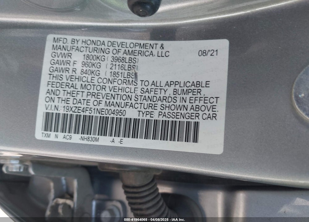 2022 HONDA INSIGHT VIN: 19XZE4F51NE004950
