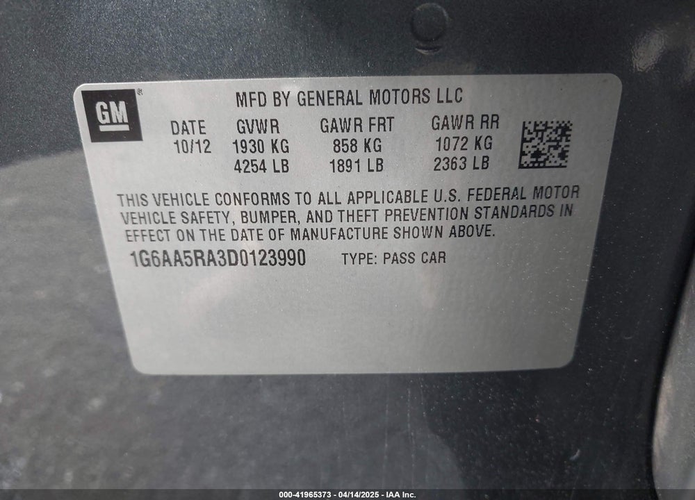 2013 CADILLAC ATS VIN: 1G6AA5RA3D0123990