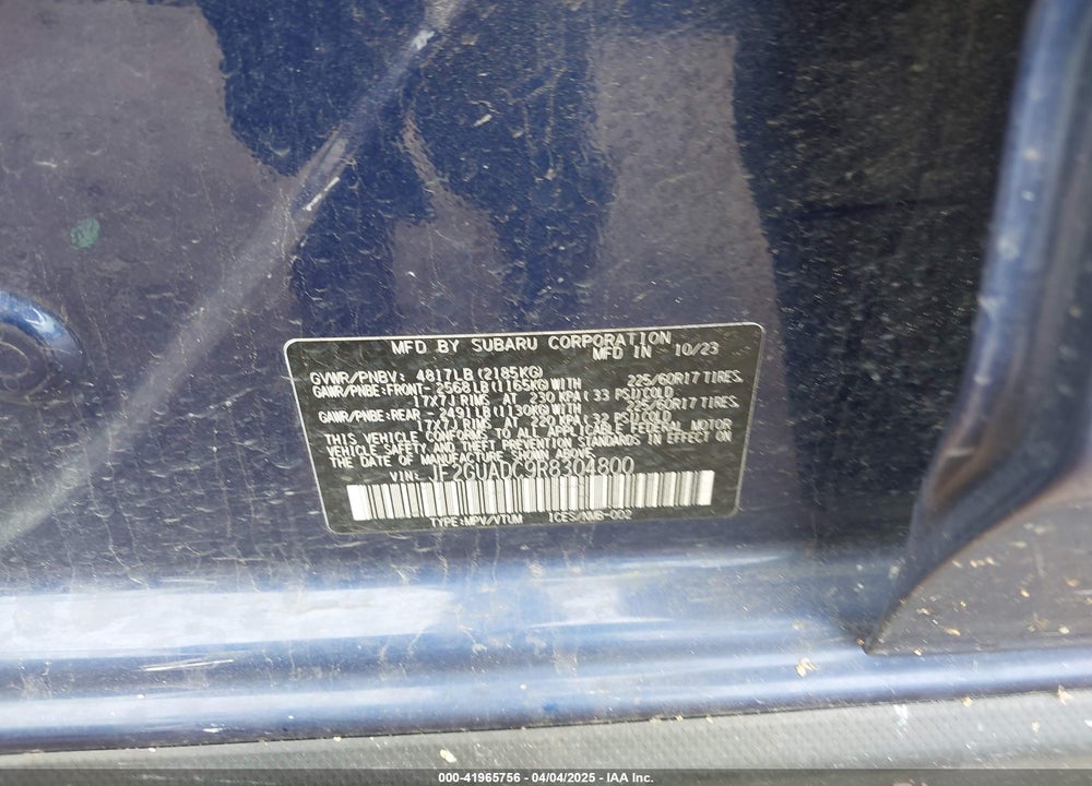 2024 SUBARU CROSSTREK VIN: JF2GUADC9R8304800