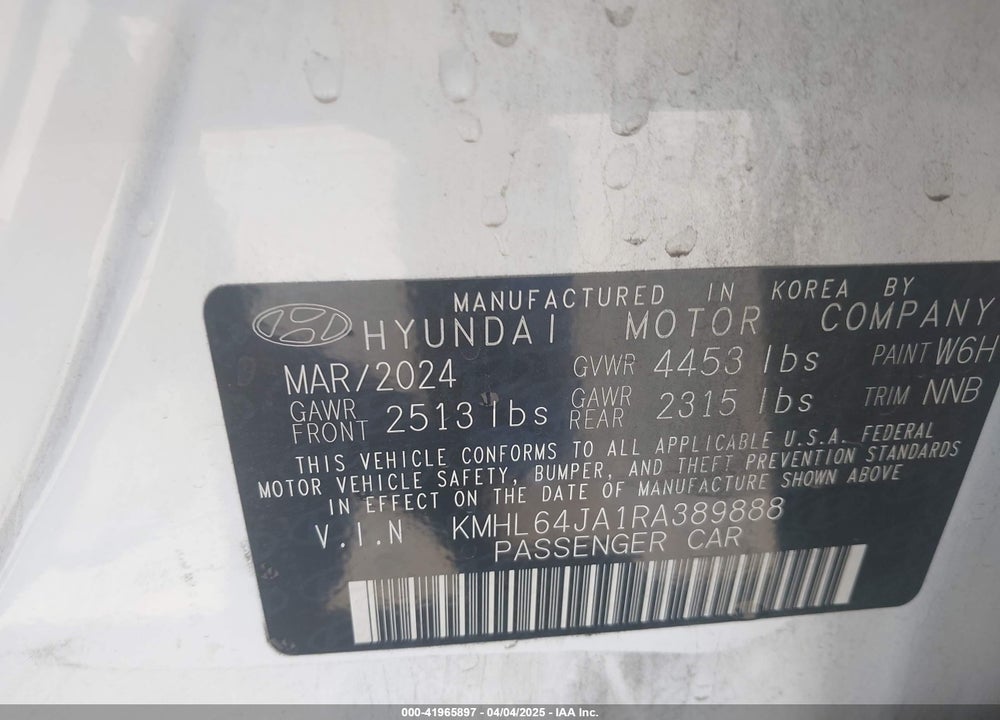 2024 HYUNDAI SONATA VIN: KMHL64JA1RA389888