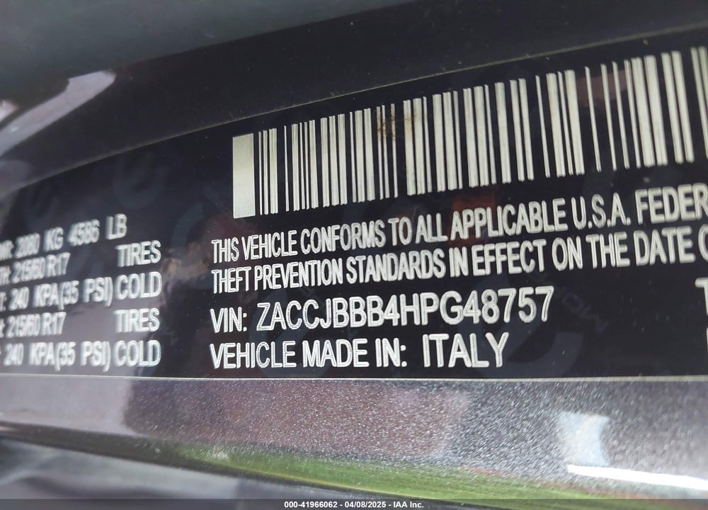 2017 JEEP RENEGADE VIN: ZACCJBBB4HPG48757