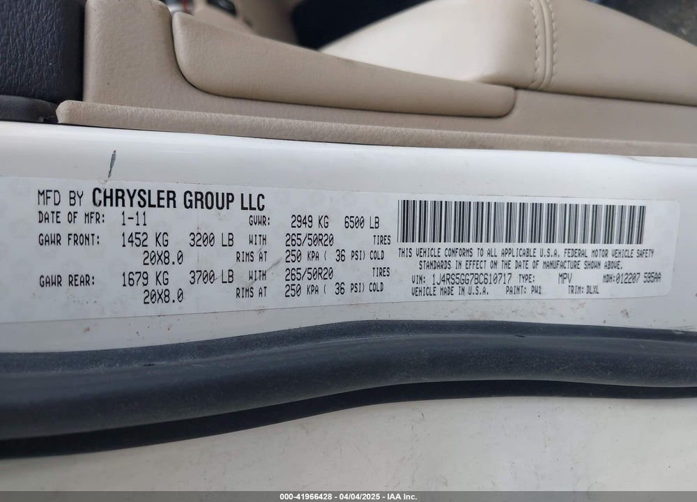 2011 JEEP GRAND CHEROKEE LIMITED VIN: 1J4RS5GG7BC610717