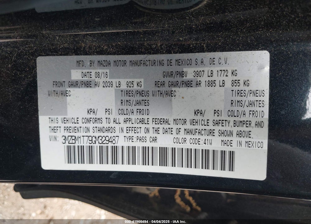 2016 MAZDA 3 I SPORT VIN: 3MZBM1T79GM329487