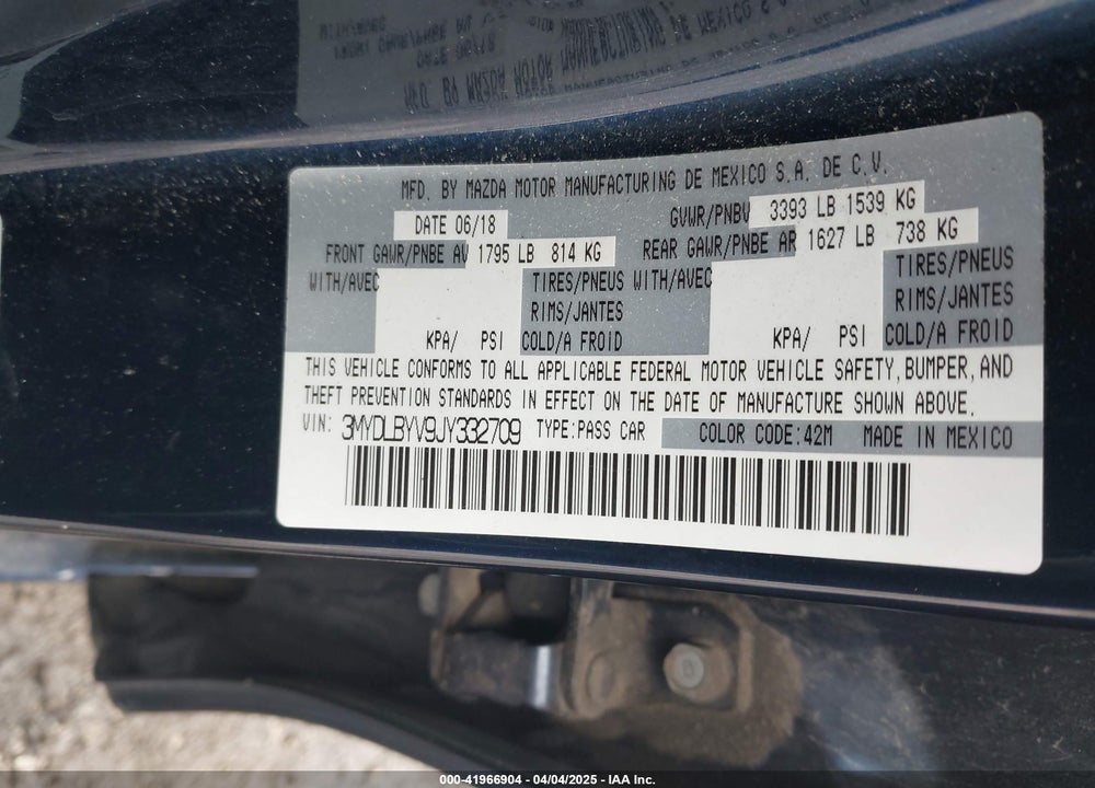2018 TOYOTA YARIS IA VIN: 3MYDLBYV9JY332709