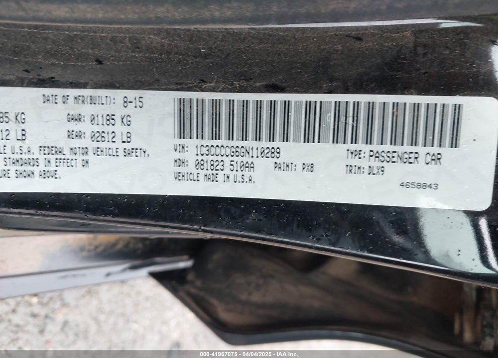 2016 CHRYSLER 200 VIN: 1C3CCCCG6GN110289