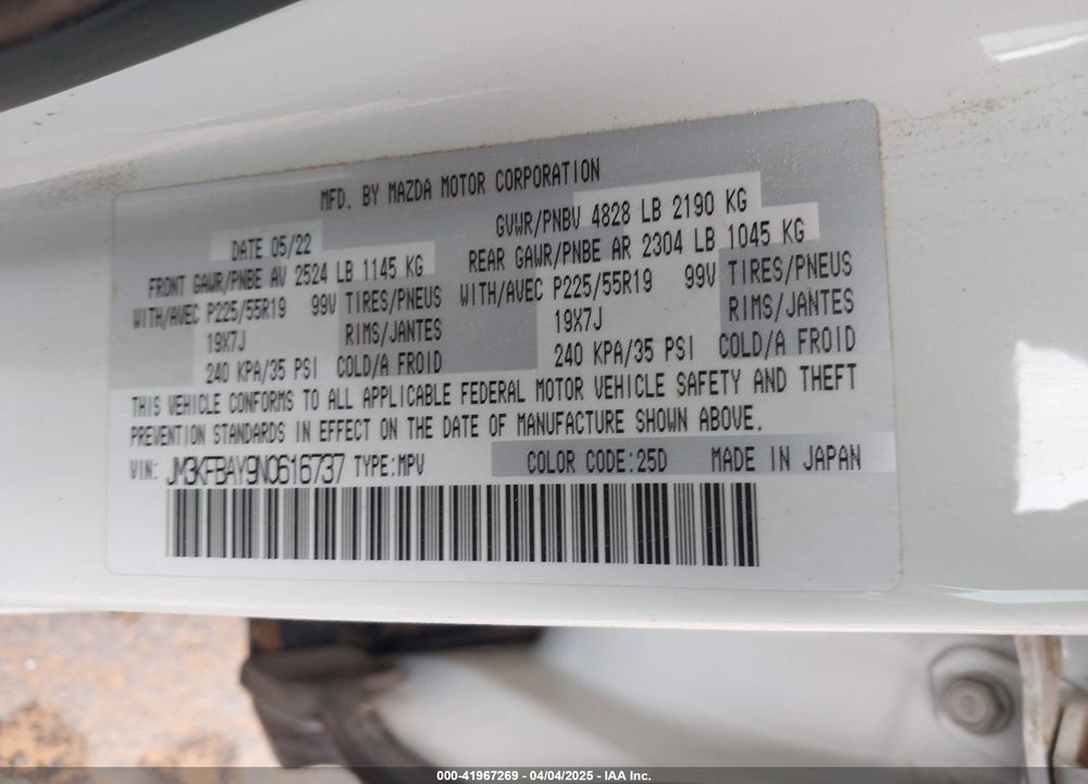 2022 MAZDA CX-5 VIN: JM3KFBAY9N0616737