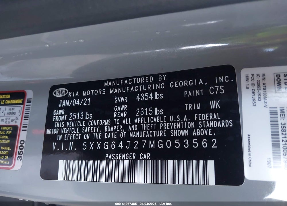 2021 KIA K5 GT LINE VIN: 5XXG64J27MG053562
